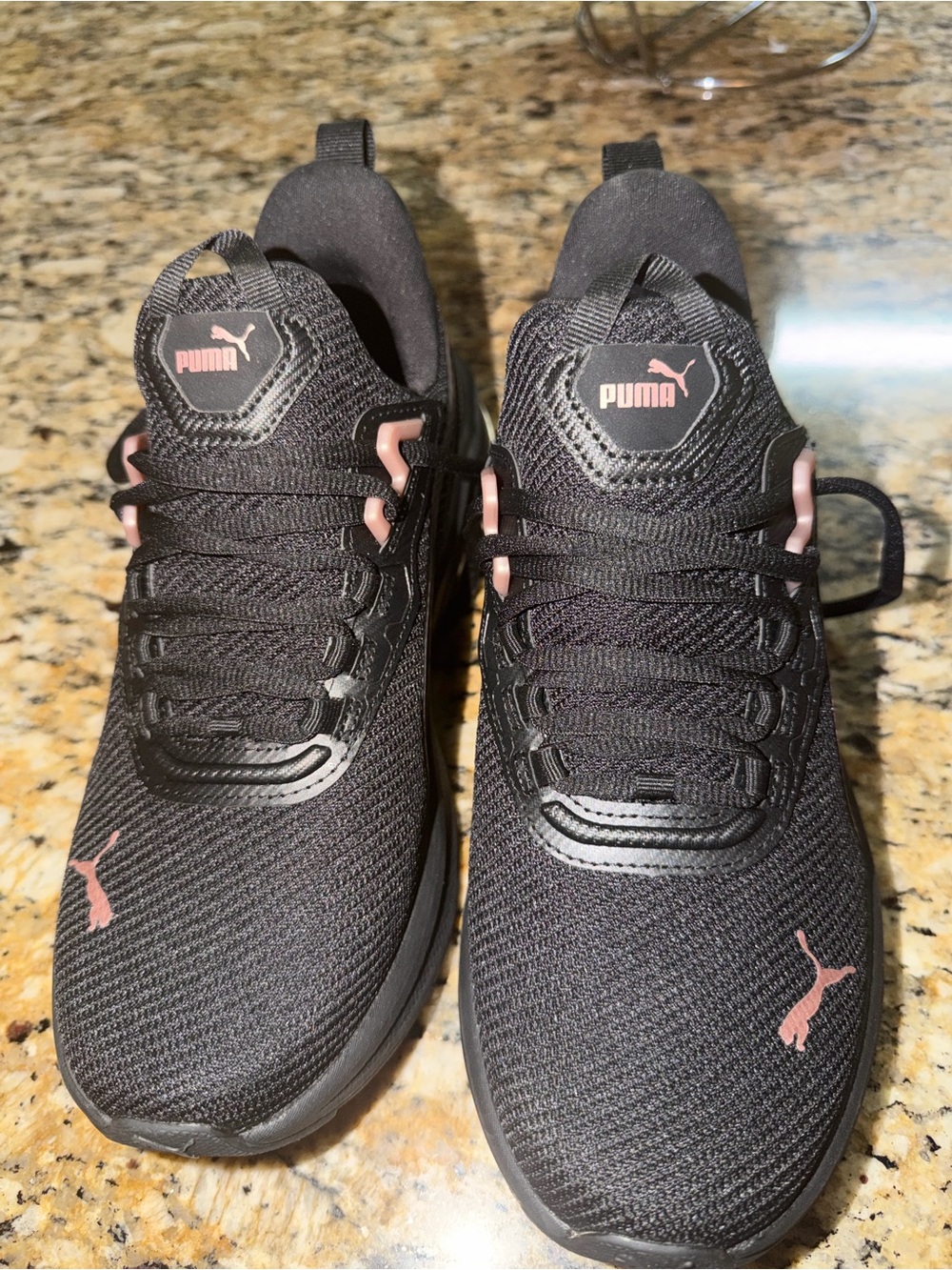 Puma Women's Black Knit Sneakers with Pink Highlights